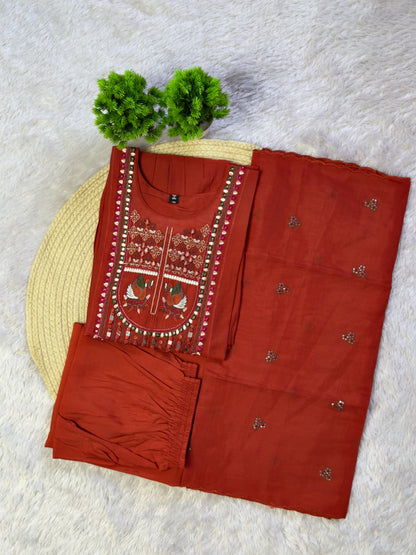 Soft Mull Chanderi Embroidery Work Top Bottom
