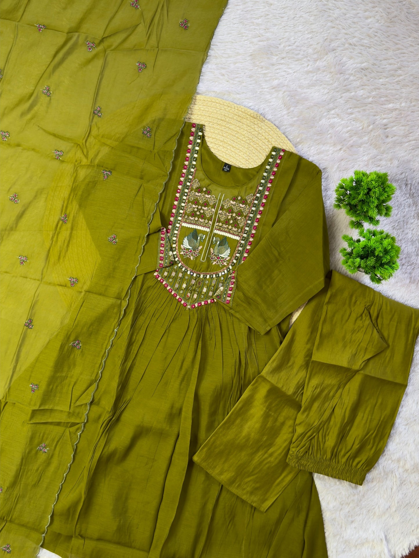 Soft Mull Chanderi Embroidery Work Top Bottom