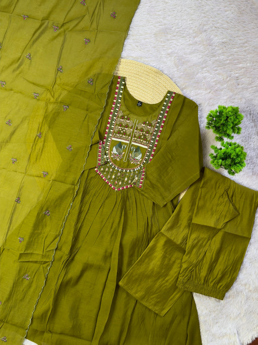 Soft Mull Chanderi Embroidery Work Top Bottom