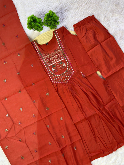 Soft Mull Chanderi Embroidery Work Top Bottom