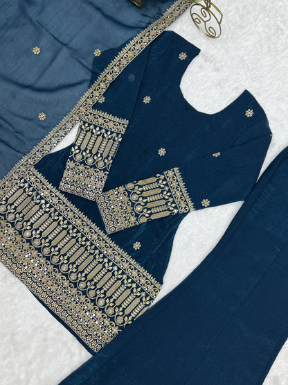 Crunchy Silk Embroidery Sequence & Jari Work Top Bottom