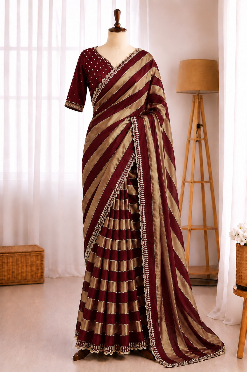 Space Soft Zari Silk Jarkan Swarovski Work Saree