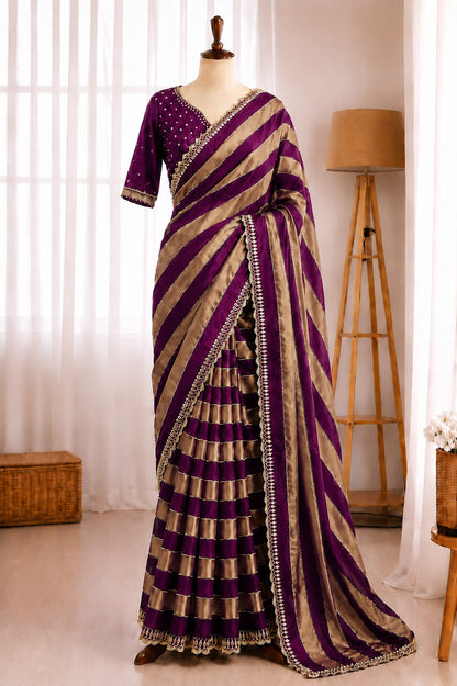Space Soft Zari Silk Jarkan Swarovski Work Saree