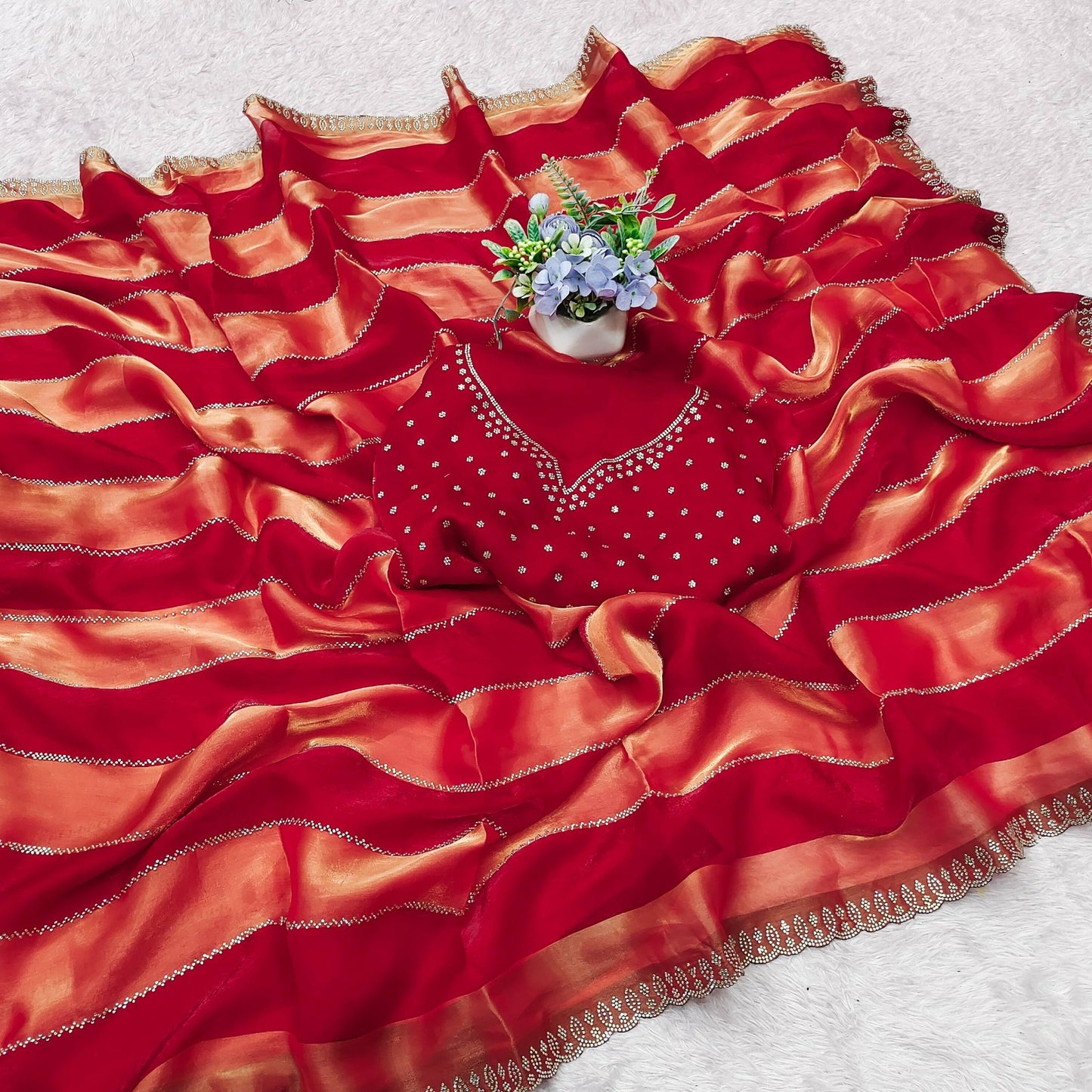 Space Soft Zari Silk Jarkan Swarovski Work Saree