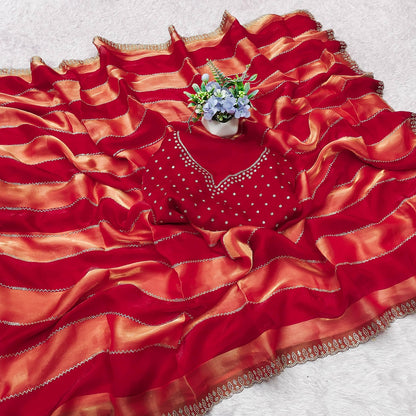 Space Soft Zari Silk Jarkan Swarovski Work Saree