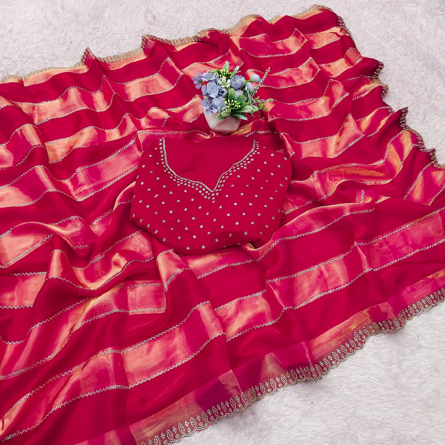 Space Soft Zari Silk Jarkan Swarovski Work Saree