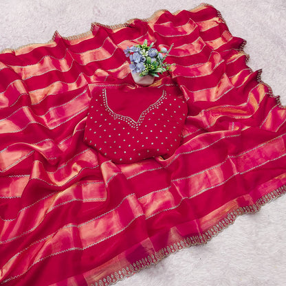 Space Soft Zari Silk Jarkan Swarovski Work Saree