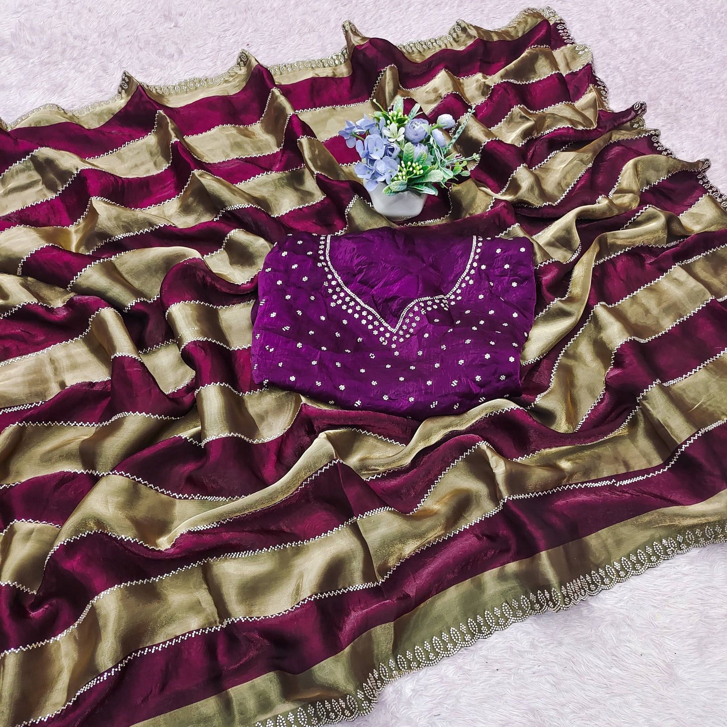 Space Soft Zari Silk Jarkan Swarovski Work Saree