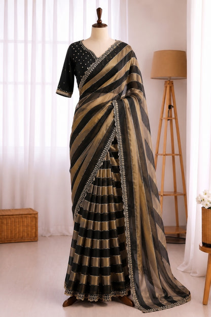 Space Soft Zari Silk Jarkan Swarovski Work Saree