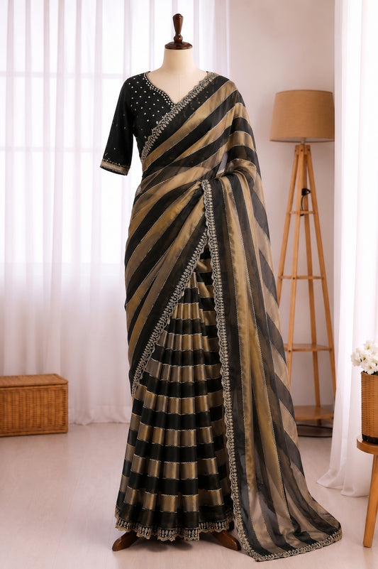 Space Soft Zari Silk Jarkan Swarovski Work Saree