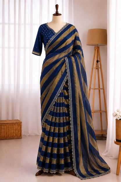 Space Soft Zari Silk Jarkan Swarovski Work Saree