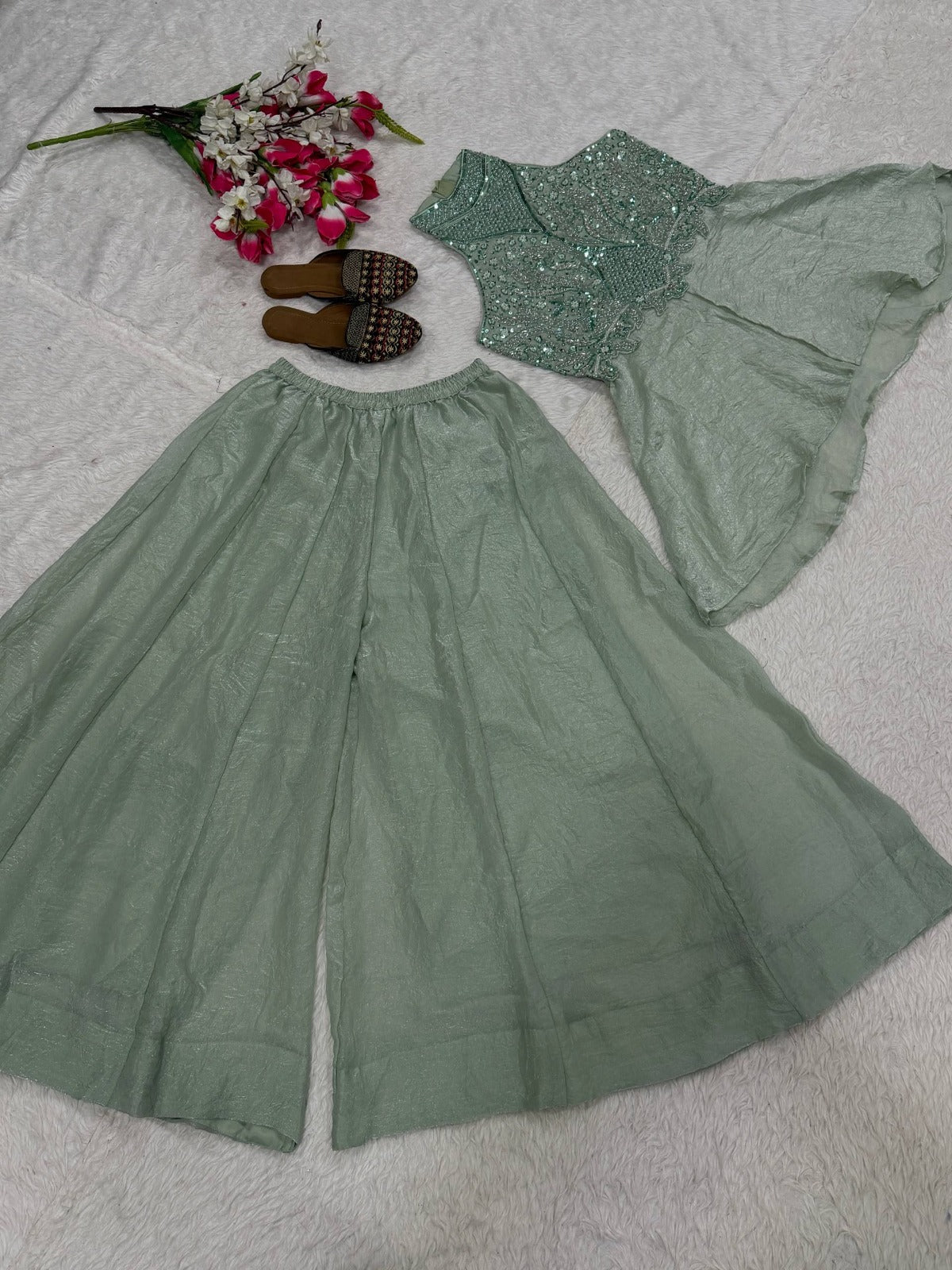 Fandy Crush Beads Hand Work & Moti Work Top Plazzo