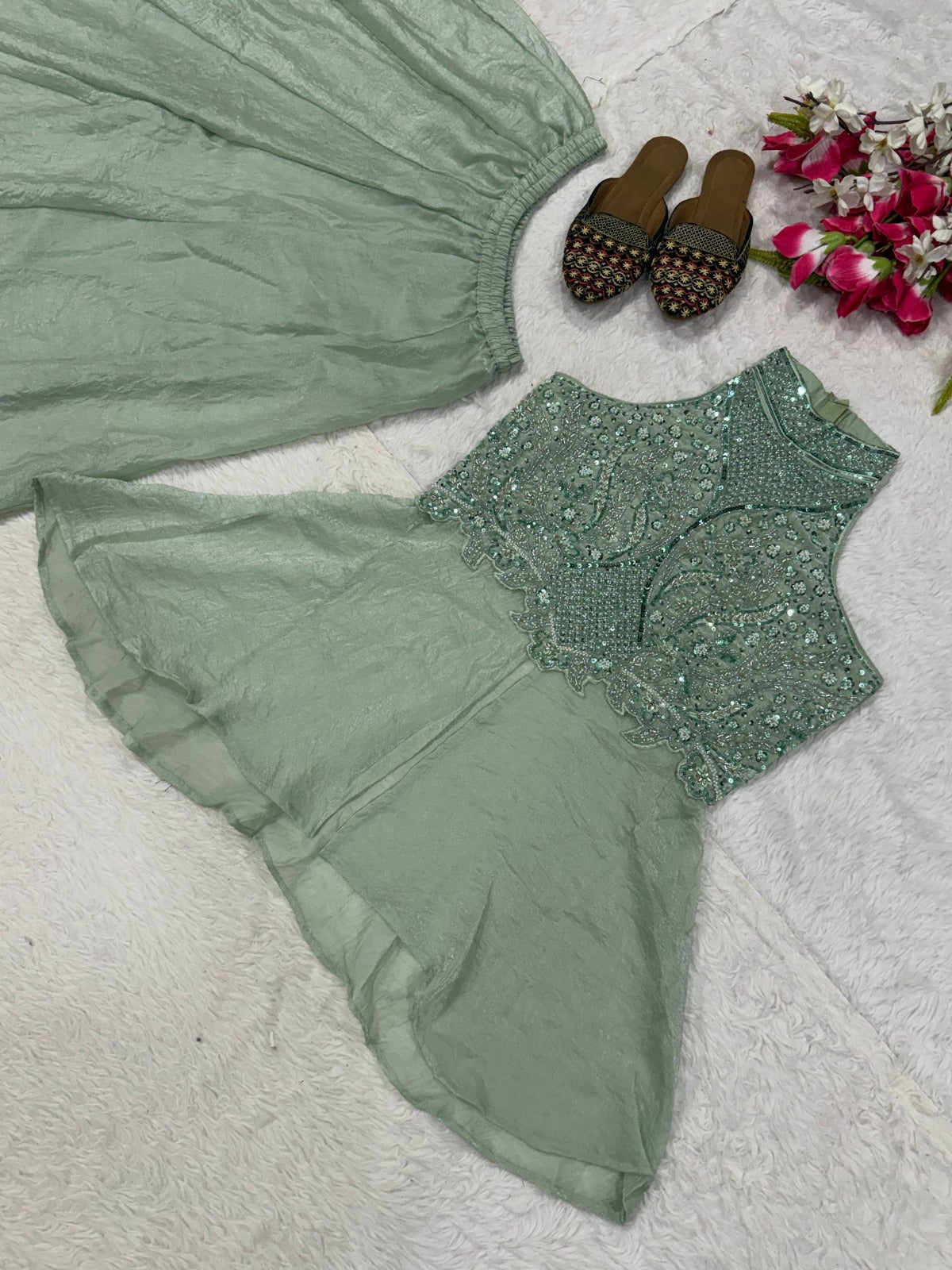 Fandy Crush Beads Hand Work & Moti Work Top Plazzo