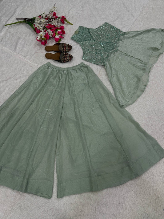 Fandy Crush Beads Hand Work & Moti Work Top Plazzo