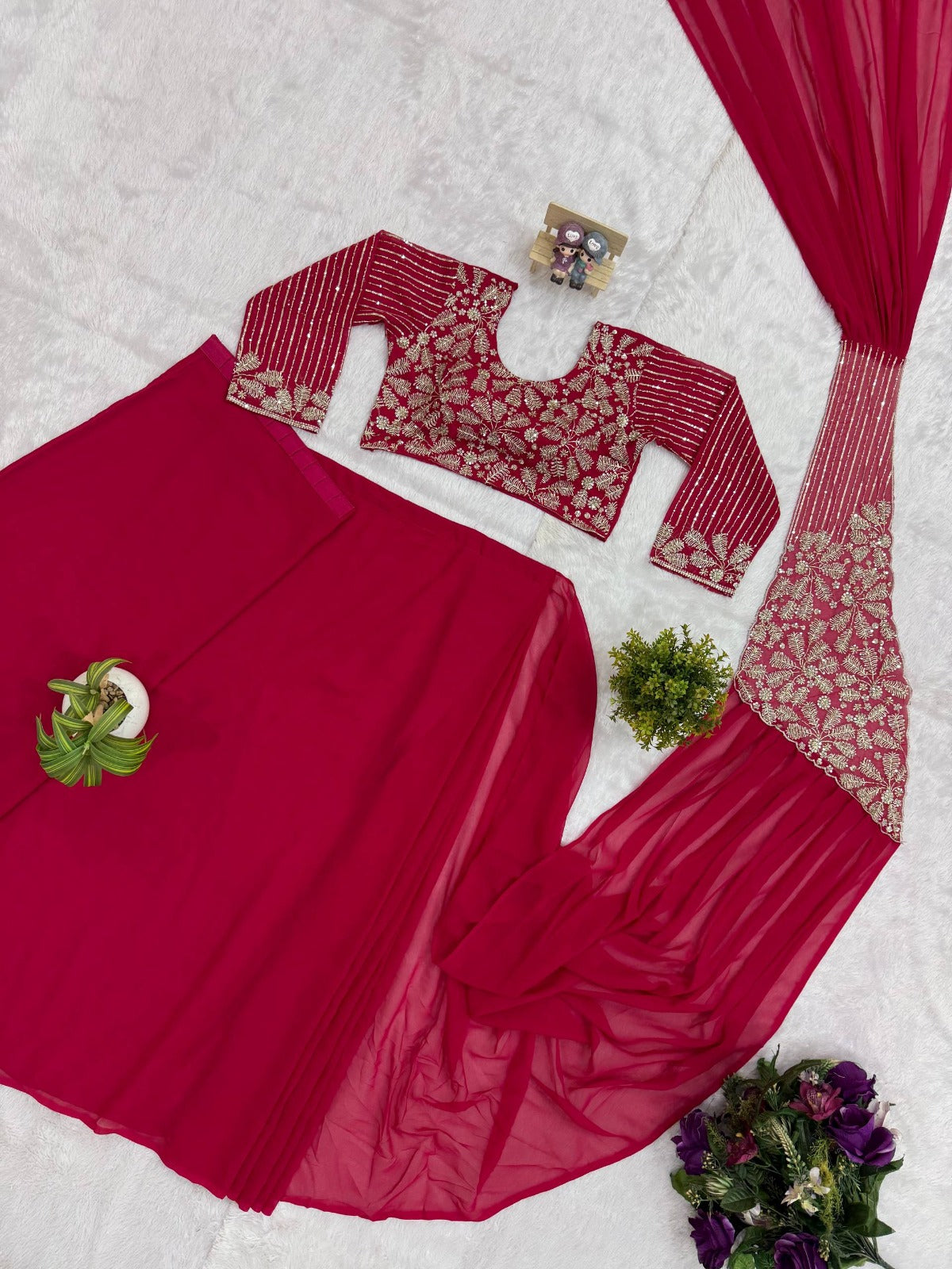 Faux Georgette Embroidery Zari & Semi Beads Work Saree