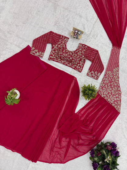 Faux Georgette Embroidery Zari & Semi Beads Work Saree