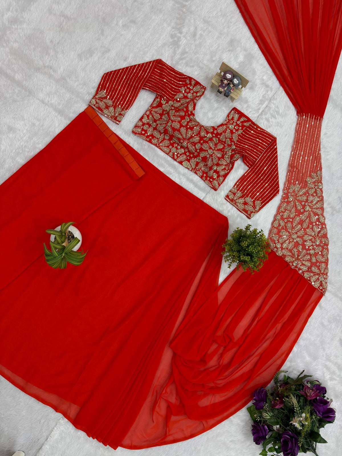 Faux Georgette Embroidery Zari & Semi Beads Work Saree