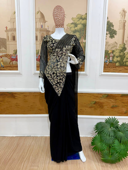 Faux Georgette Embroidery Zari & Semi Beads Work Saree