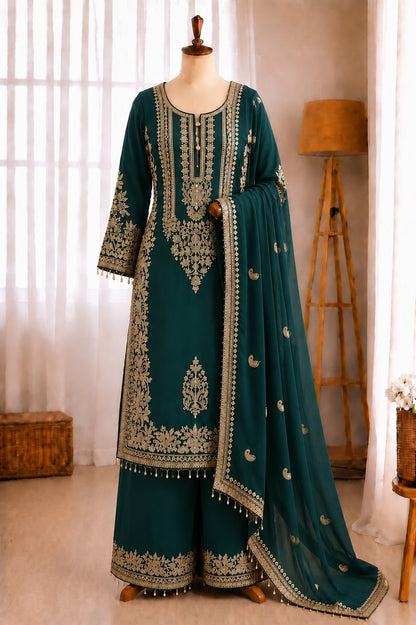 Faux Georgette Embroidery Sequence Work Top Pant