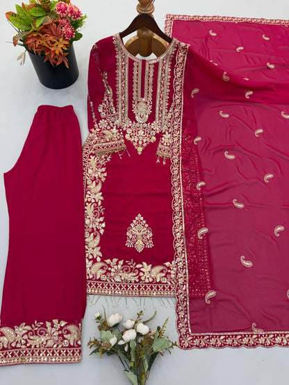 Faux Georgette Embroidery Sequence Work Top Pant