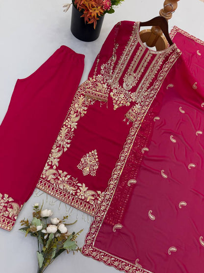 Faux Georgette Embroidery Sequence Work Top Pant