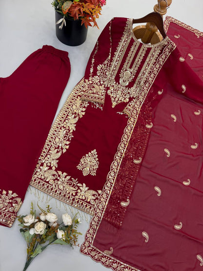 Faux Georgette Embroidery Sequence Work Top Pant