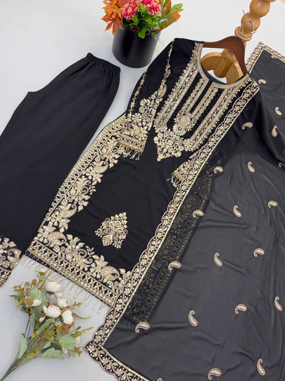 Faux Georgette Embroidery Sequence Work Top Pant