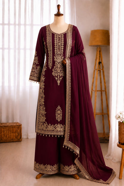Faux Georgette Embroidery Sequence Work Top Pant