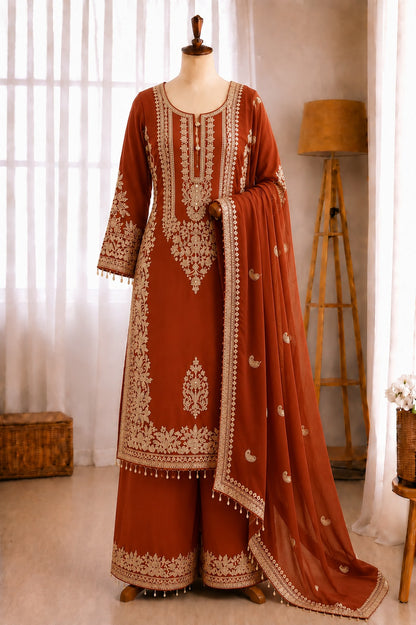 Faux Georgette Embroidery Sequence Work Top Pant