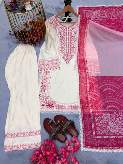Satin Rayon Embroidery Work Top Farshi Plazzo