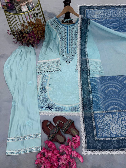 Satin Rayon Embroidery Work Top Farshi Plazzo