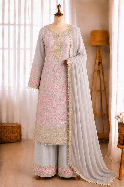 Heavy Faux Georgette Embroidery Sequence Work Top Plazzo