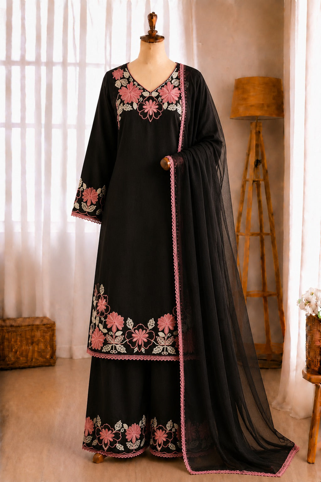 Satin Rayon Embroidery Thread Work Top Farshi Plazzo