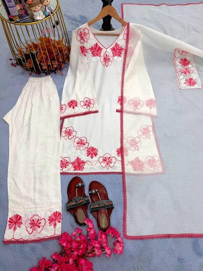 Satin Rayon Embroidery Thread Work Top Farshi Plazzo