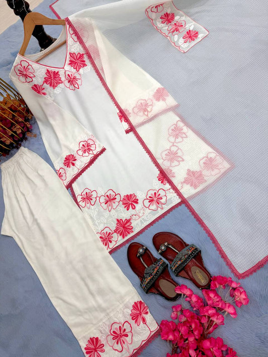Satin Rayon Embroidery Thread Work Top Farshi Plazzo
