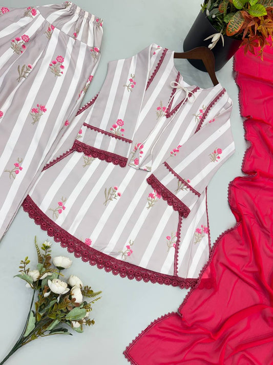 Heavy Natural Crepe Digital Print Top Farshi Plazzo