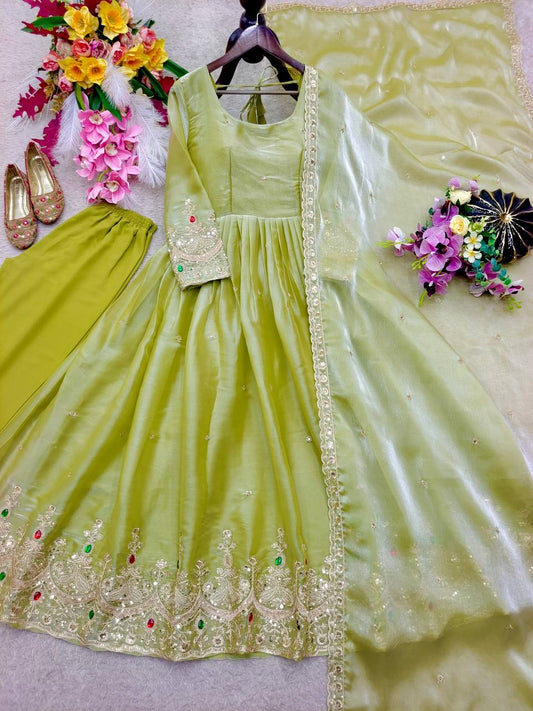 Trending ZMY Silk Embroidery Sequence Work Gown