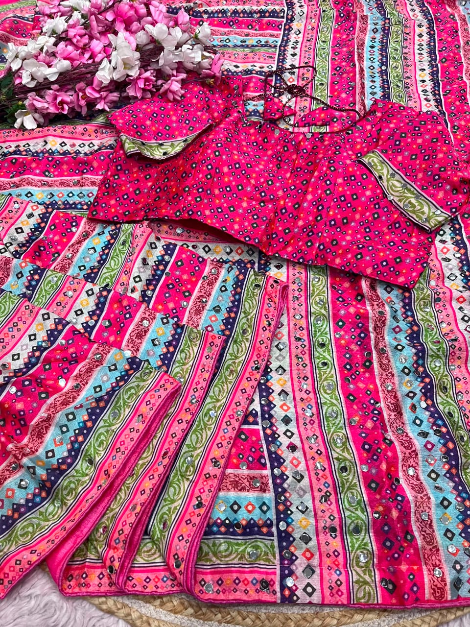 Chinnon Digital Print Original Mirror Work Saree