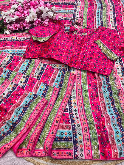 Chinnon Digital Print Original Mirror Work Saree