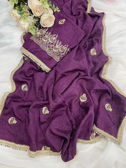 Rangoli Crush Silk Embroidery Sequence Butta Mirror Lace Work Saree
