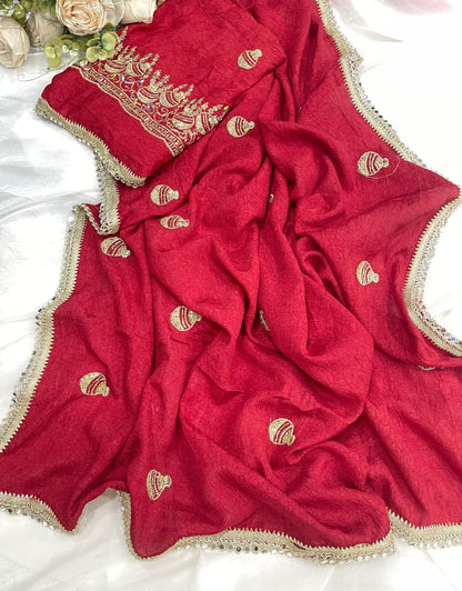 Rangoli Crush Silk Embroidery Sequence Butta Mirror Lace Work Saree
