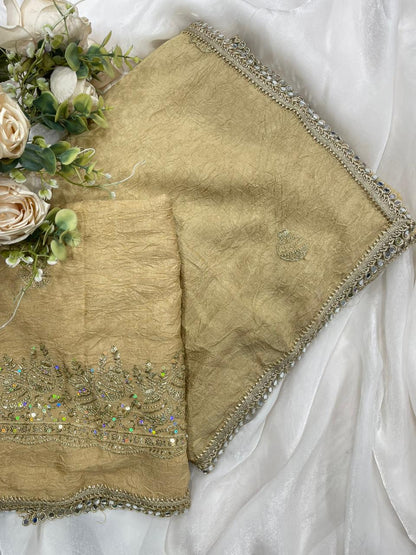 Rangoli Crush Silk Embroidery Sequence Butta Mirror Lace Work Saree