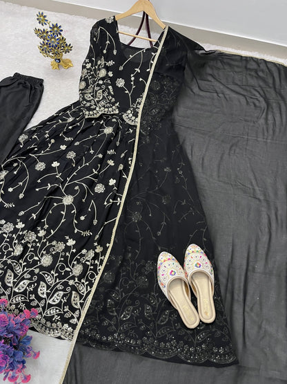 Faux Georgette Heavy Embroidery Sequence Work Gown