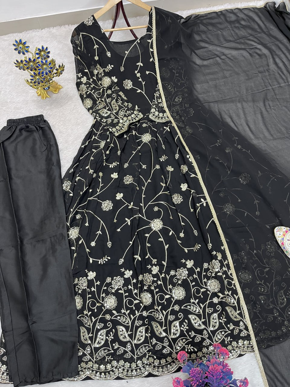 Faux Georgette Heavy Embroidery Sequence Work Gown