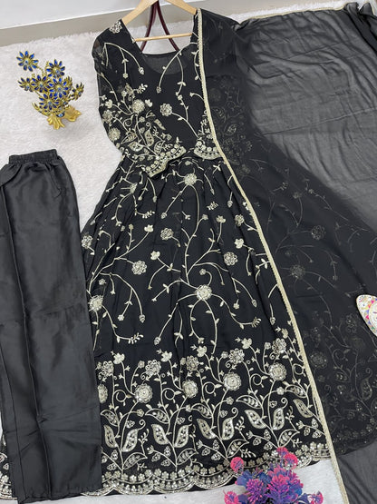 Faux Georgette Heavy Embroidery Sequence Work Gown