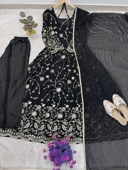 Faux Georgette Heavy Embroidery Sequence Work Gown