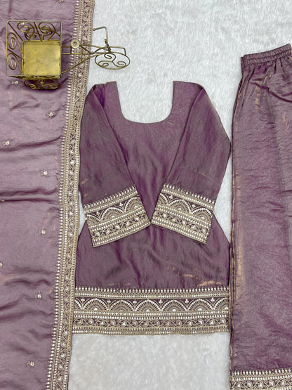 Frendy Silk Embroidery Work Kurti Plazzo