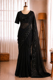 Fandy Satin Tone To Tone Beads Sequins Work Saree