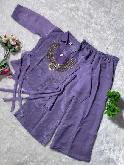 Premium Crunchy Silk Handwork Top Shirt Plazzo