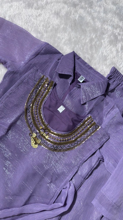 Premium Crunchy Silk Handwork Top Shirt Plazzo